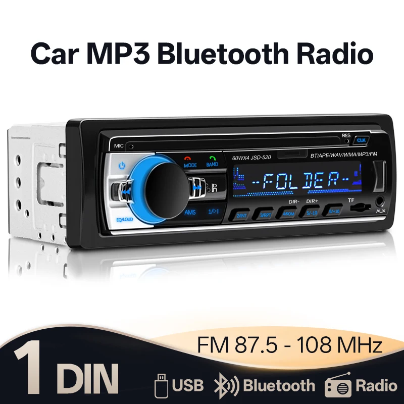 Hippcron Autoradio 1din Stereo Bluetooth MP3-Player Digital FM Receiver Auto Audio Musik abspielen mit AUX/USB/TF-Karte Universal Image