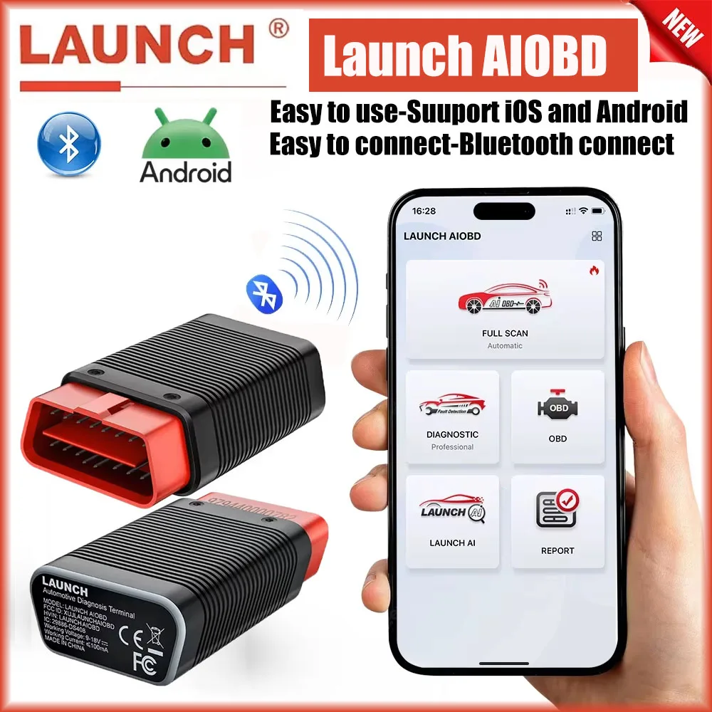Starten Sie den AIOBD Bluetooth-Autoanschluss, Diagnosetools, Scanner, OBDII, komplettes System, Scan und AI-Bericht, Codeleser, OBD2, für iOS und Android Image