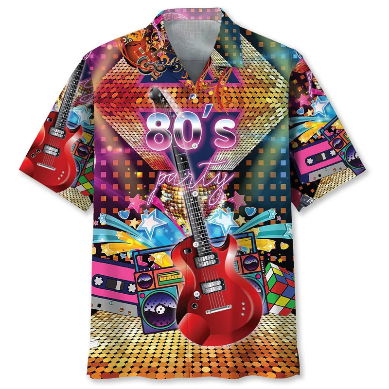 Chemise de guitare hawaïenne tropicale été impression 3D Instruments de musique chemisier à manches courtes amoureux de la musique de rue chemises des années 80 et 90