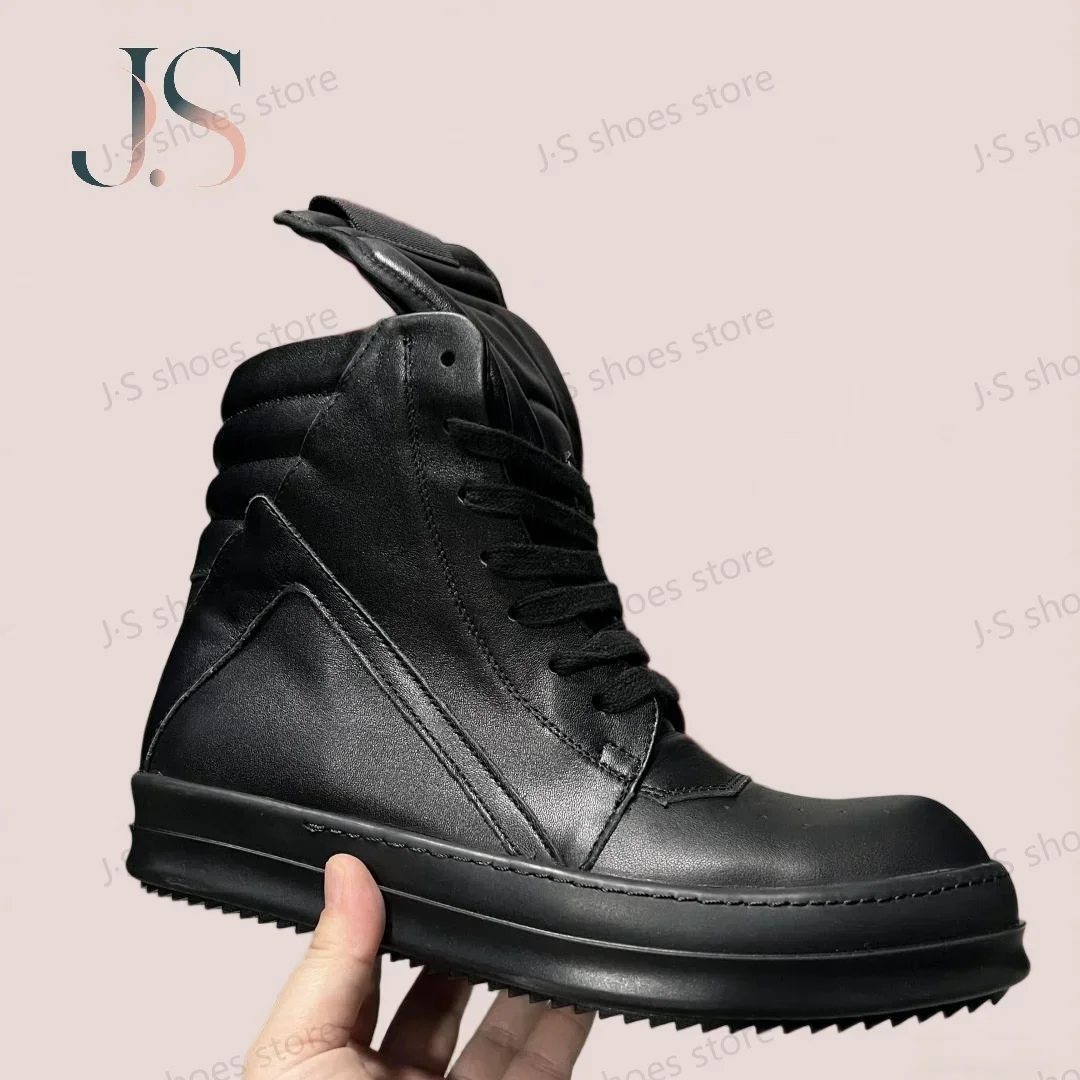 R-o Klassische Turnschuhe Schwarzes Leder High Top Schuh Schwarzer Stiefel Rindsleder Herren Sneaker Reißverschluss Damen Freizeitschuhe Schnürstiefeletten