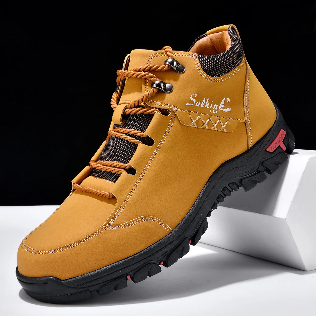 Neue handgefertigte Vintage-Mittelhohe Stiefel für Herren, modische Schnür-Freizeitschuhe, Outdoor-Wanderstiefel für Herbst und Winter, Ganzjahres-Outdoor-Schuhe, große Herrenschuhe