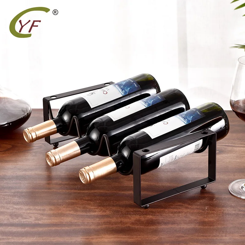 Casier à vin rouge simple à trois bouteilles de style européen, casier à bouteilles de vin en fer empilable pour bar à domicile, présentoir à vin