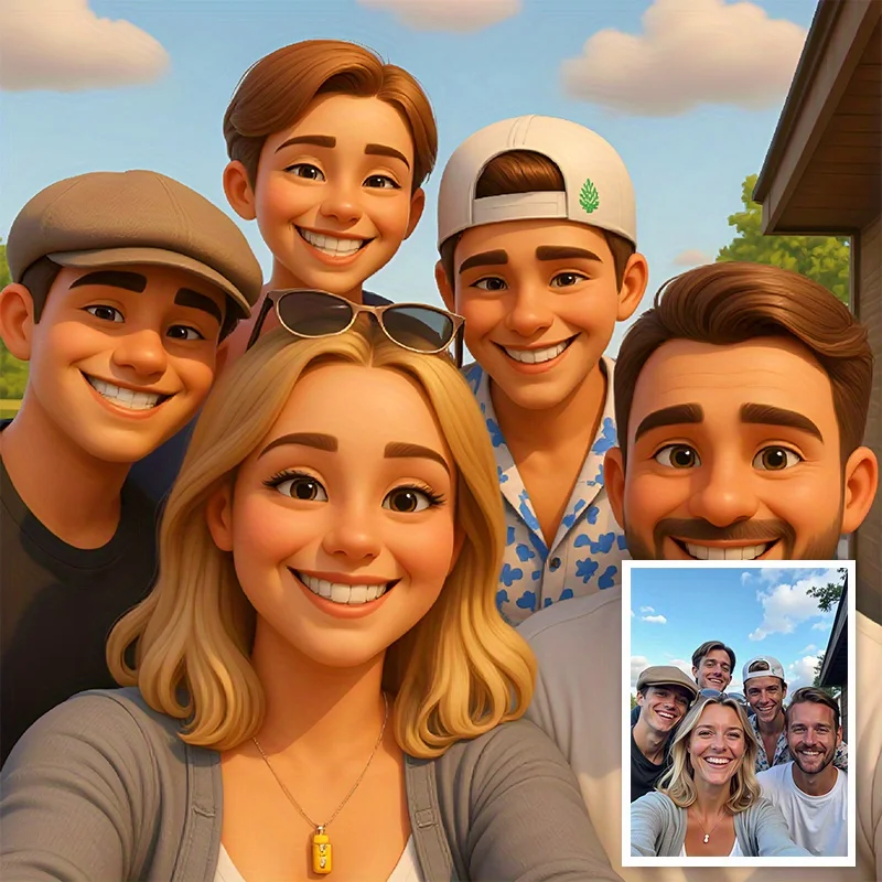 Benutzerdefinierte Cartoon-Leinwandkunst. Personalisiertes Foto, verwandelt in ein lebendiges Anime-Design im Cartoony-Stil für Geburtstags- und Urlaubsgeschenke Image