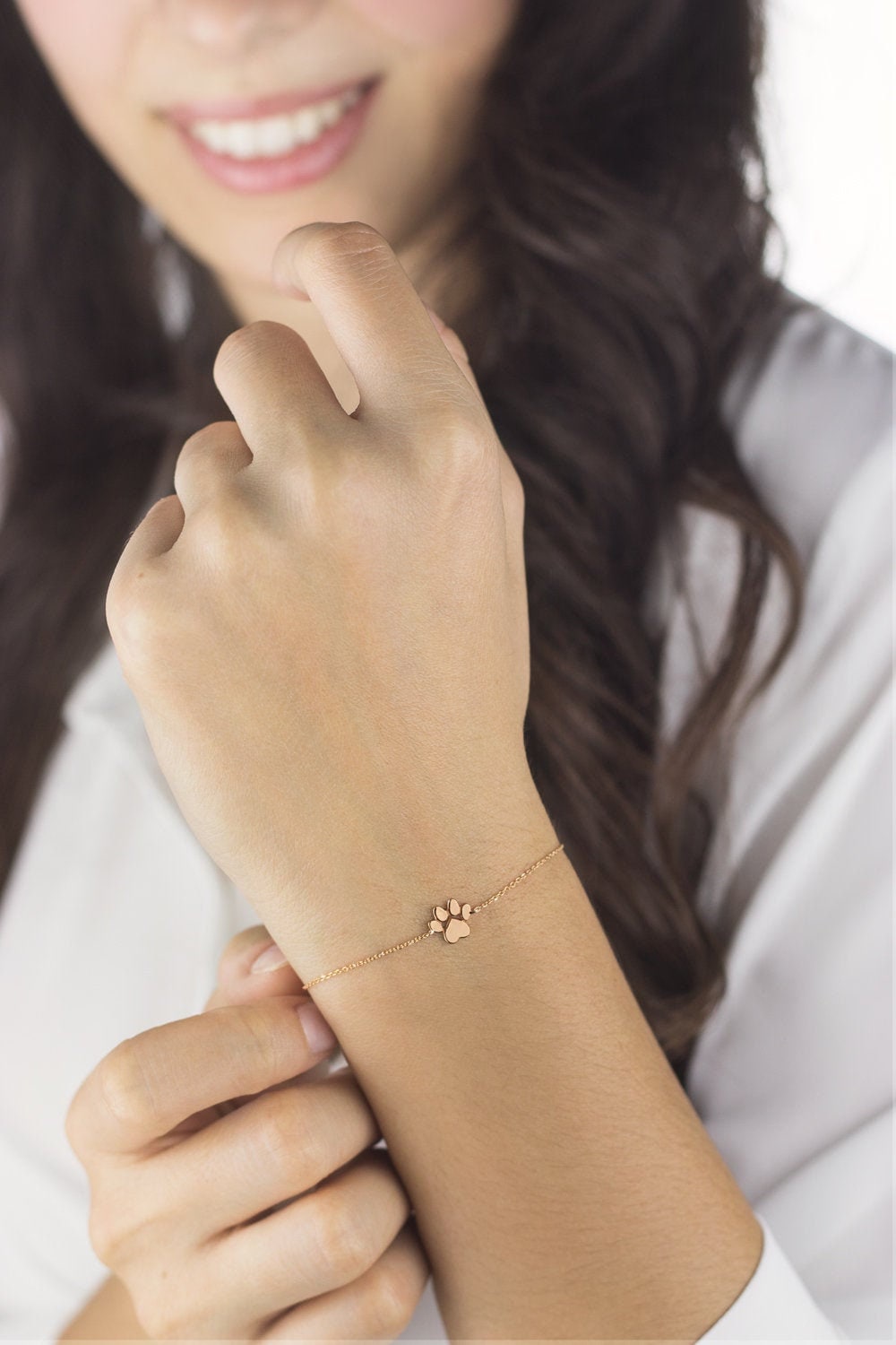 Bracciale con impronta di zampa minuscola, bracciale in oro rosa 9K 14K 18K, impronta di zampa di cane, piccolo ciondolo in oro massiccio a forma di z