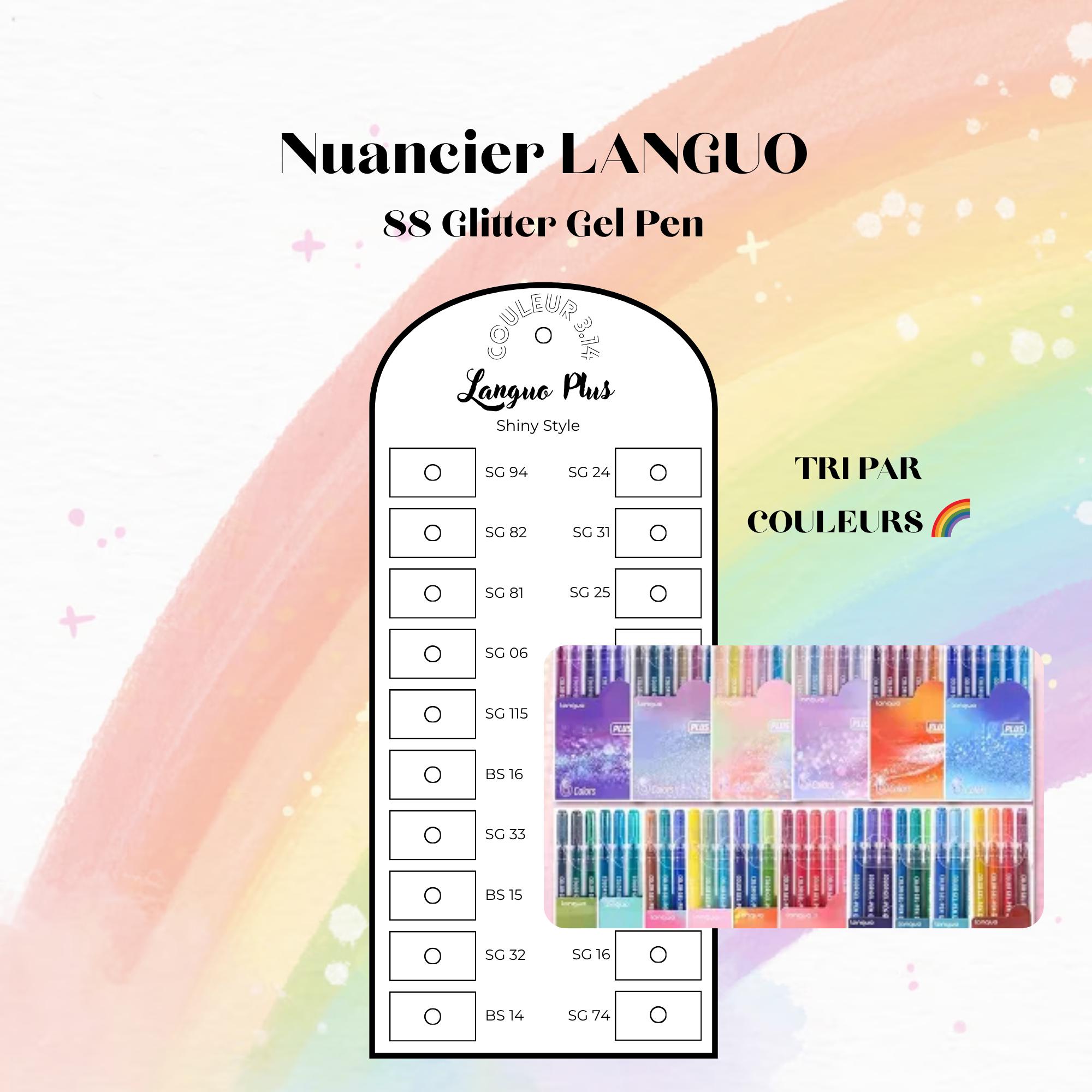 LANGUO SHINY Glitter Gel Pen - Campioni di colore per colorazione a sorpresa, ordinati per colore, stampabili - Campioni di colore