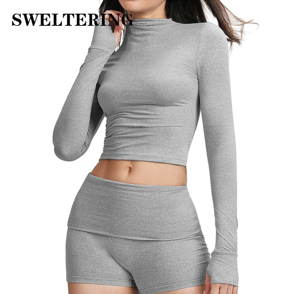 Yoga T-shirts Solid Sports Top Long Sleeve Sexy Exposed Navel Crop Top Women Gym Workout Running Shirts Female Fitness Sportwear