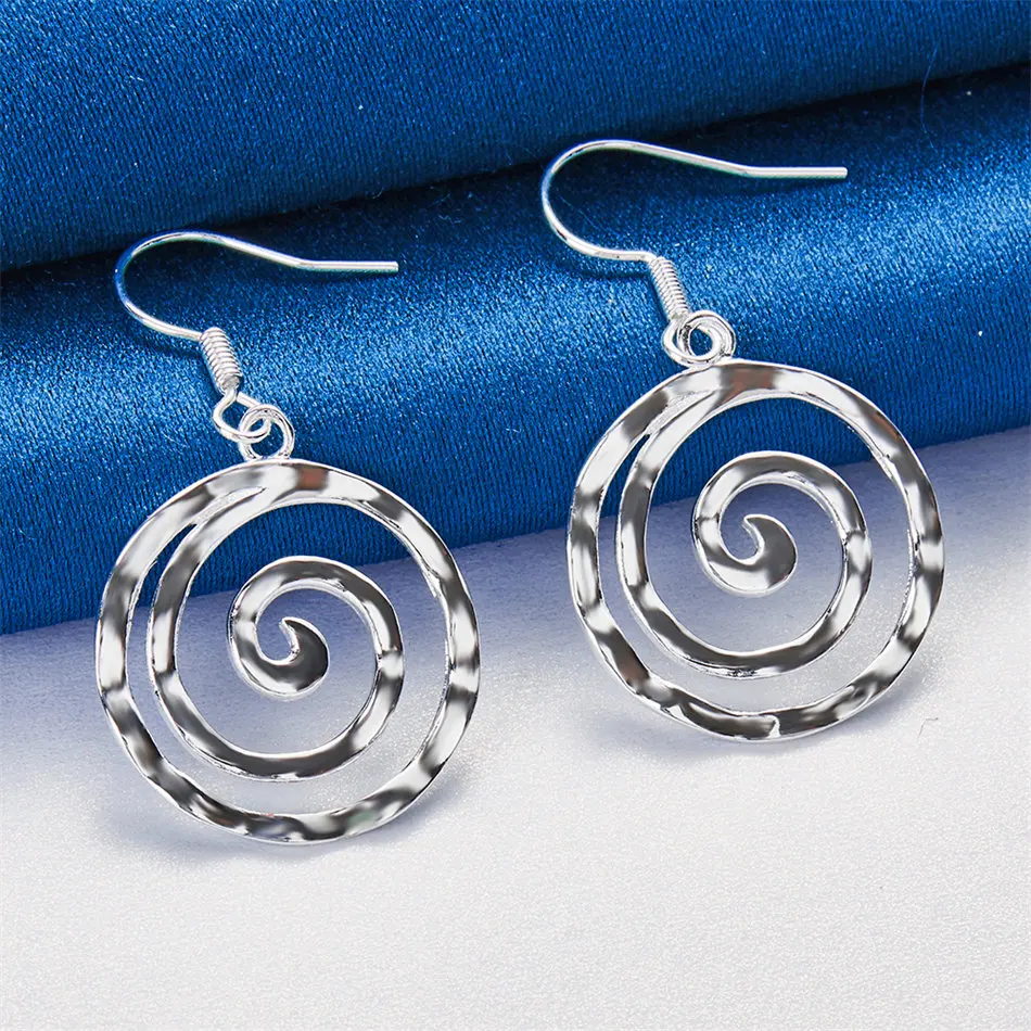 1 pair of 925 sterling silver exquisite wave round pendant earrings for women's fashion accessories and jewelry