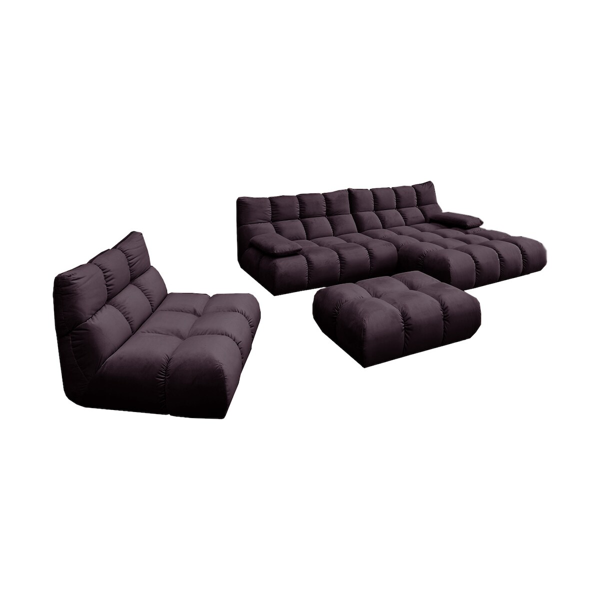 KAWOLA Sitzgruppe VIVIEN Ecksofa rechts Drehsessel Hockerbank Velvet purple Image