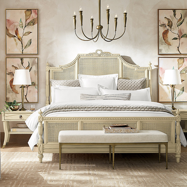 Beauvier Bedroom Set in French Linen - King, Bed, Two Nightstands and Four-Drawer Chest - Frontgate