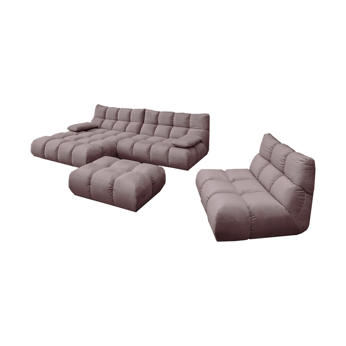KAWOLA Sitzgruppe VIVIEN Ecksofa links Drehsessel Hockerbank Velvet roségrau Image