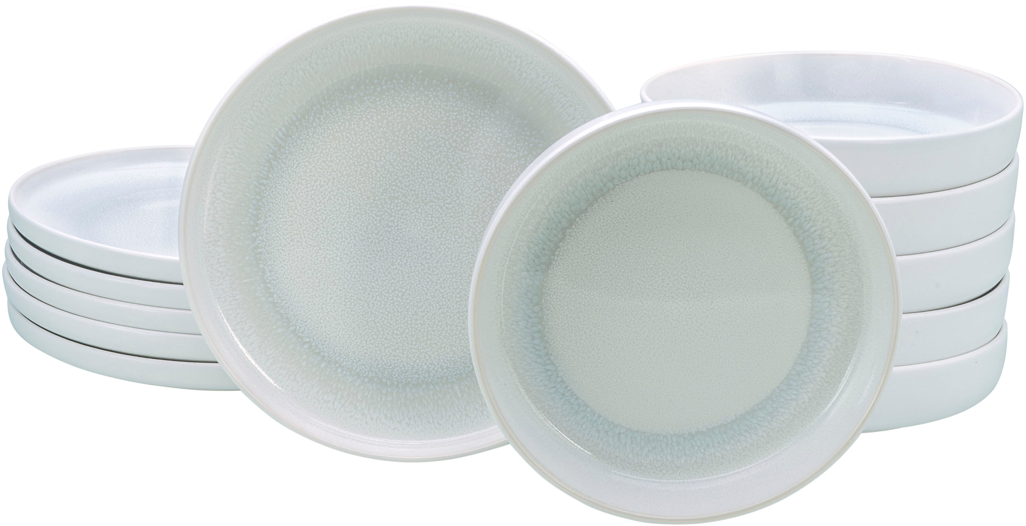 Tafelservice OTTO HOME "modernes Geschirr-Set, Service Lykk", weiß, ice, 12 Stk., Steinzeug, Geschirr-Sets, Tafelservice, hohe Haltbarkeit, spülmaschinen- & mikrowellengeeignet, Reaktivglasur