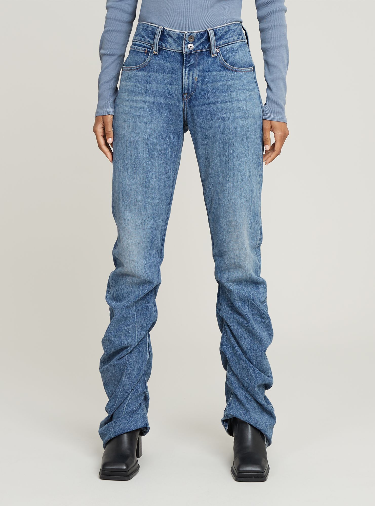 5-Pocket-Jeans G-STAR "G-Staq Low Bootcut Jeans", Damen, Gr. 26, Länge 30, faded sea point blau, Obermaterial: 25% Baumwolle, Jeans 5-Pocket-Jeans