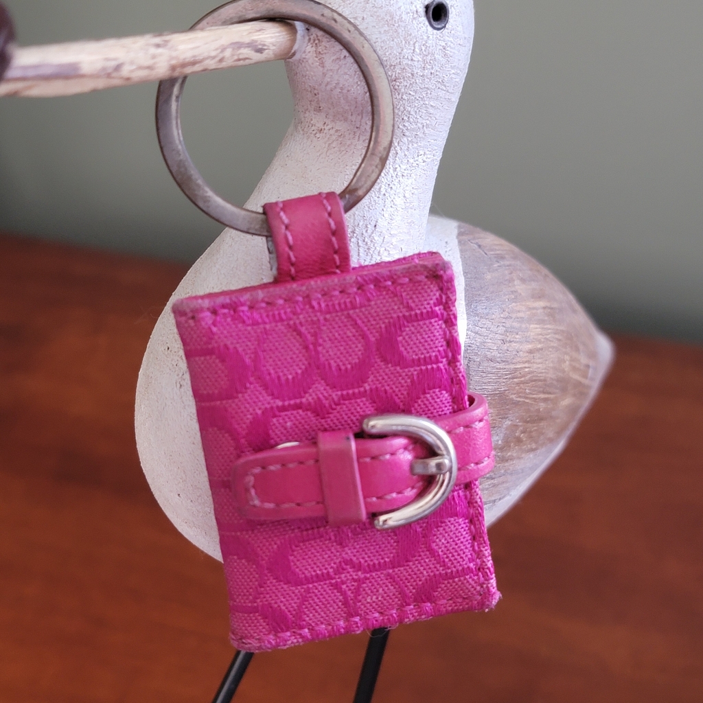 Coach Accessories | Coach Pink Signature Jacquard Photo Charm Bag Charm Y2k | Color: Pink | Size: 1.5" Wide X 2" High