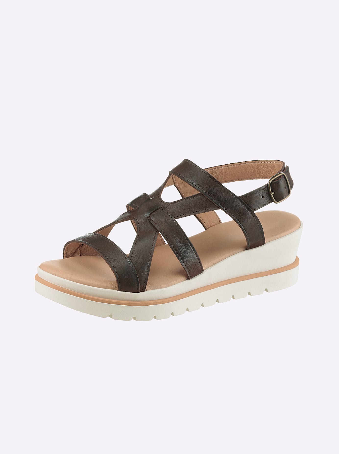 Sandalette HEINE, Damen, Gr. 39, braun, Glattleder, Leder, Rindsleder, Schuhe Sandalette