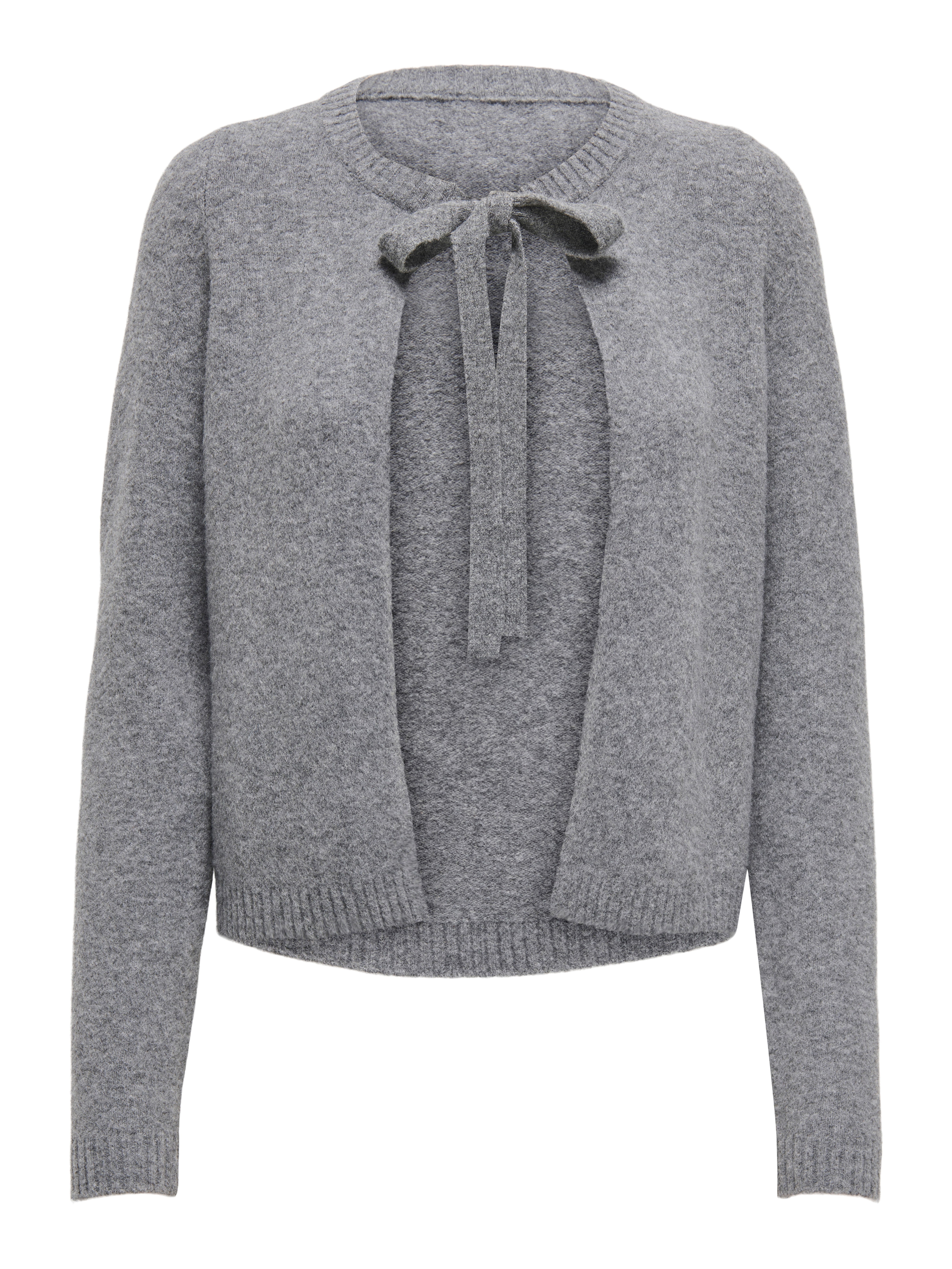 Strickjacke ONLY "ONLJESSIE LS ONE STRING CARDIGA KNT", Damen, Gr. L, medium grau melange, Strick, Obermaterial: 35% Polyester, 30% Nylon, 25% Polyacryl, 7% Wolle, 3% Elasthan, unifarben, normal, Rundhals, Strickjacken Strickjacke