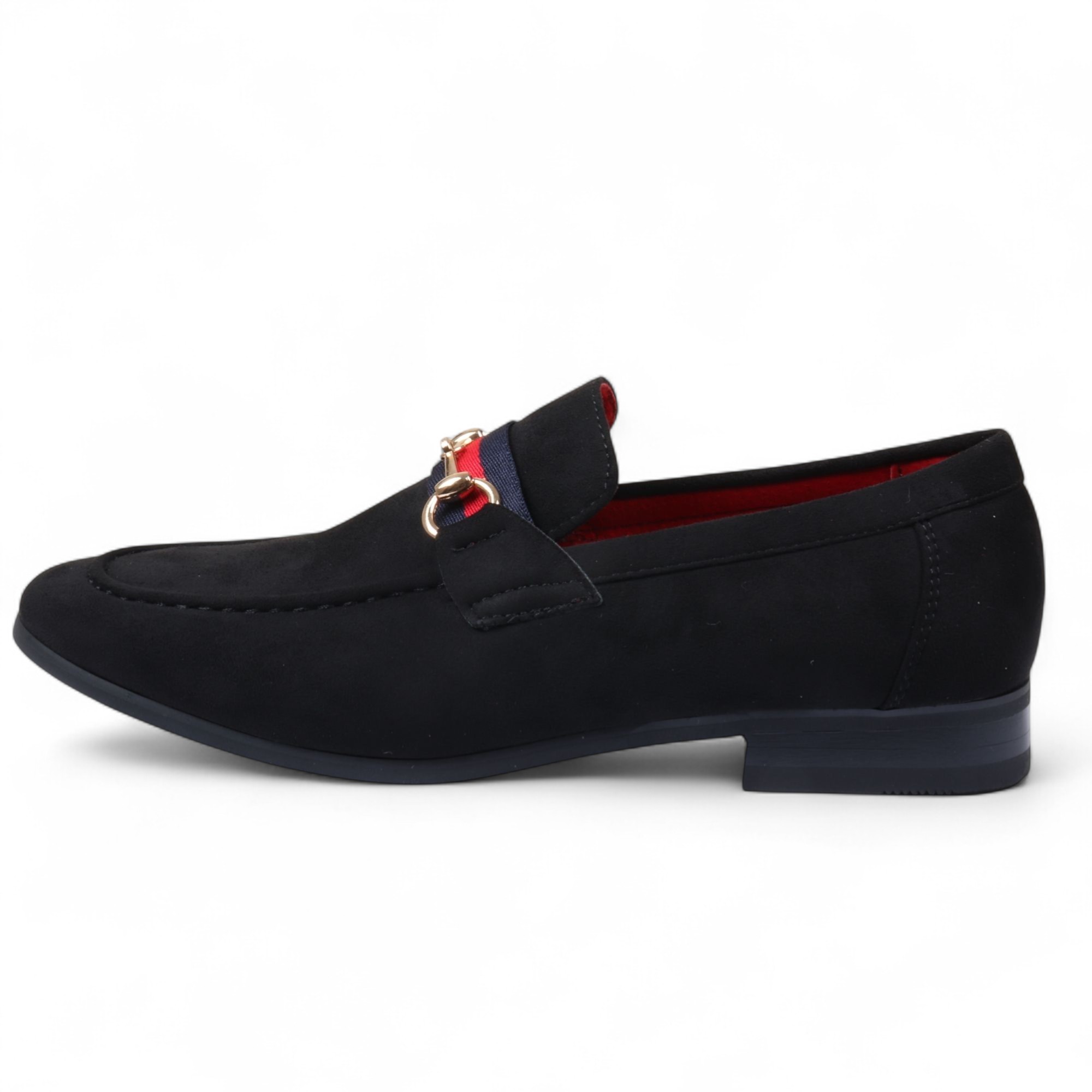 Herren-Loafer aus schwarzem Wildleder mit goldener Schnalle, Slip-On-Abendschuhe Image