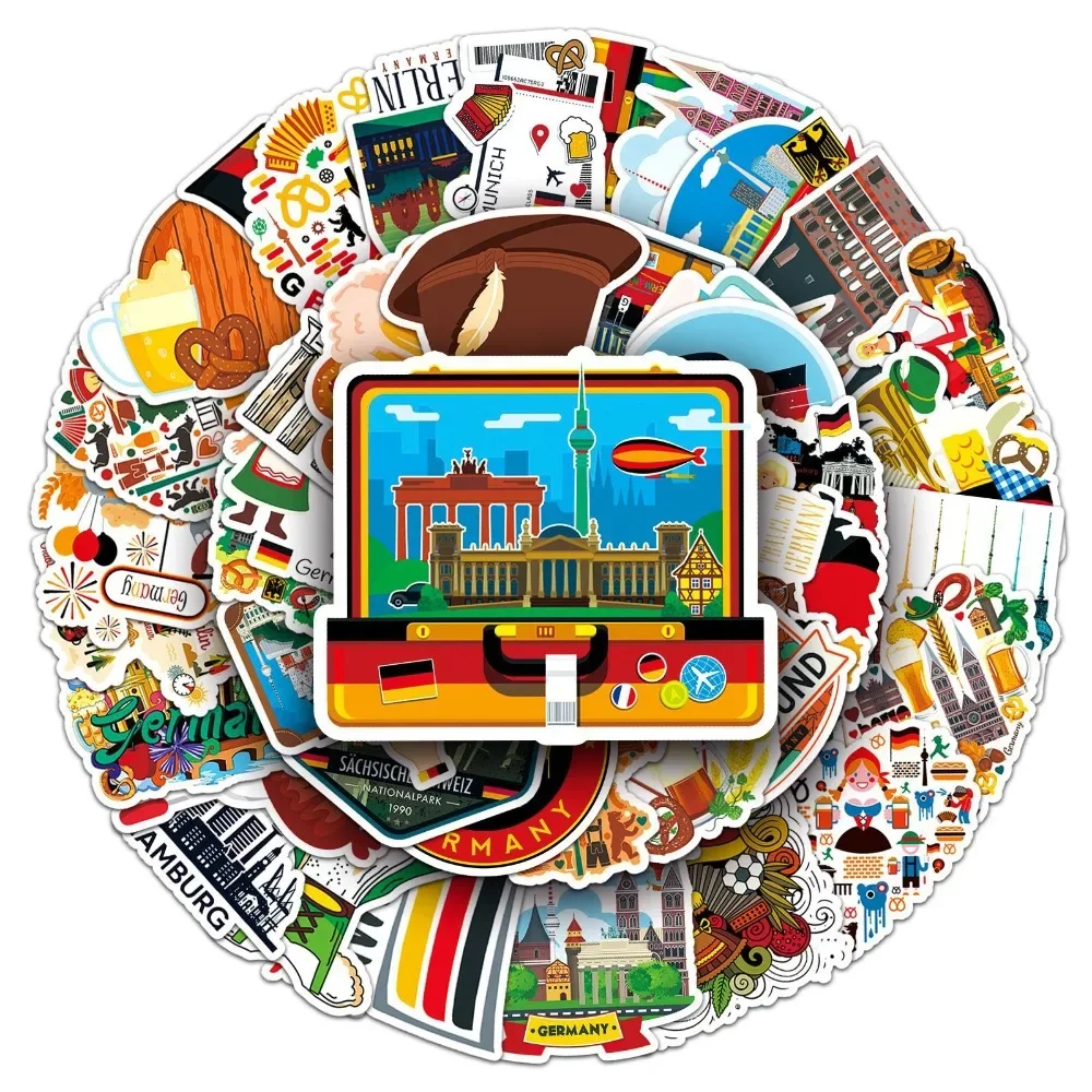 50 Stück schöne Ansichten von Deutschland, Cartoon-Graffiti-Aufkleber, wasserfest, Dekorationen, Etui, Notizbuch, Dekor, trendiges Geschenk Image