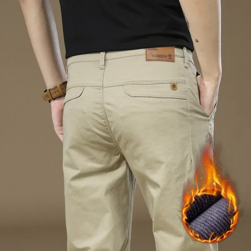 Neue Winter Warme Fleece Anzug Hosen Männer 97 % Baumwolle einfarbig Business Arbeit Casual Beflockung Cargo Casual Hosen Männlichen Große größe 40