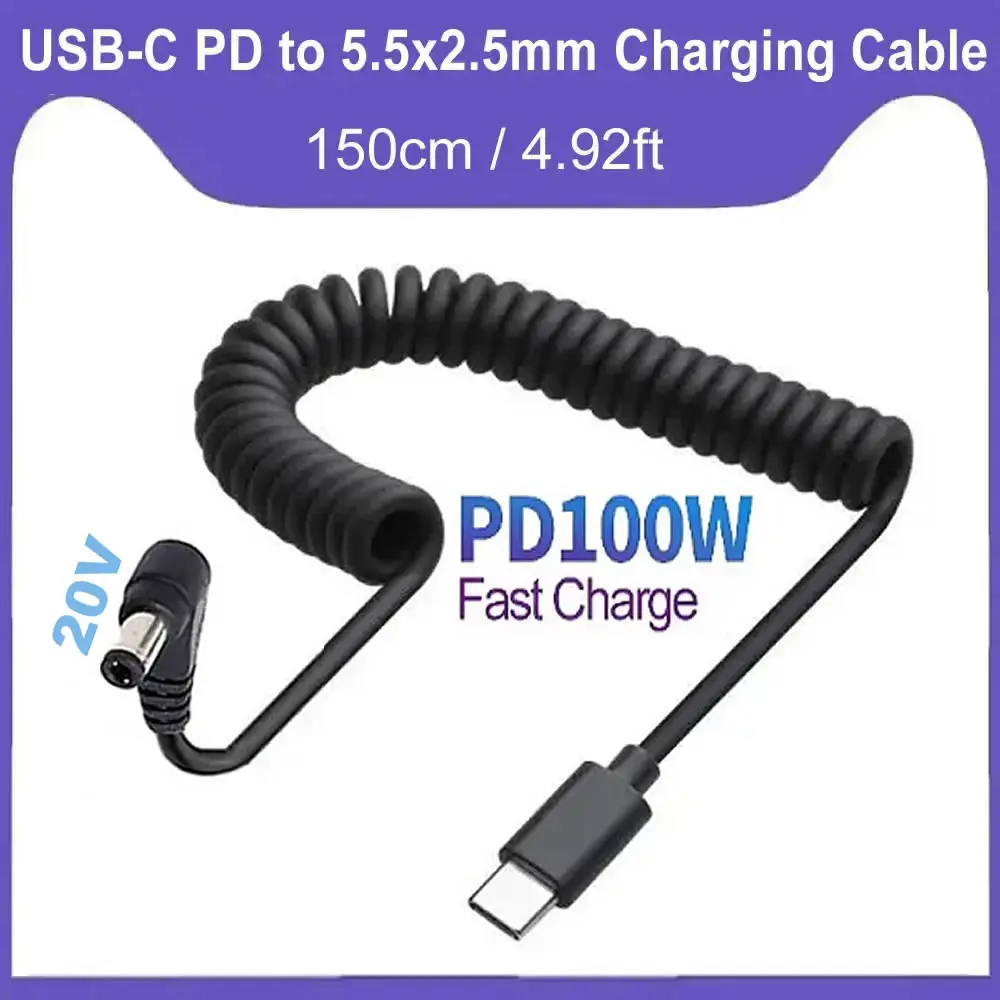 USB C auf DC 5,5 mm x 2,5 mm Netzkabel, USB Typ C PD-Eingang auf DC 20 V 5 A Ausgangsstromkabel, zum Aufladen im Freien, im Studio und auf Reisen Image