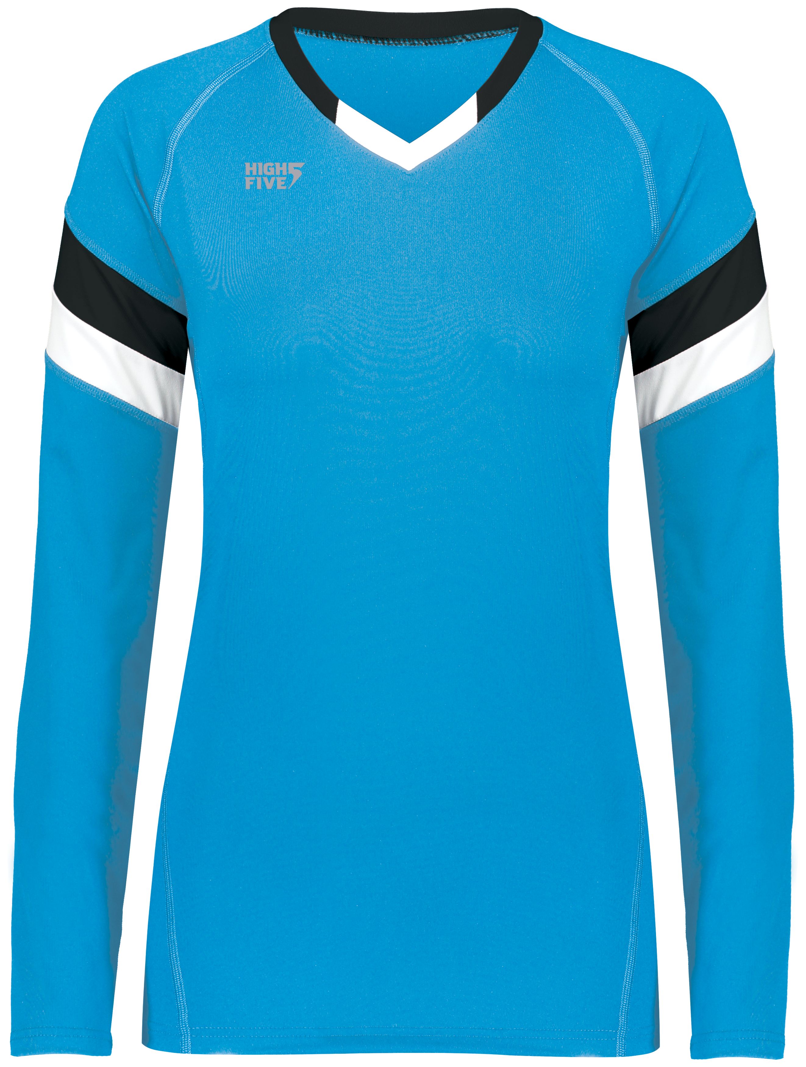 HighFive 342243 Athletic Girls TruHit Tri-Color Long Sleeve Jersey T-Shirt in Power Blue/Black/White size Large | Polyester/Spandex Blend