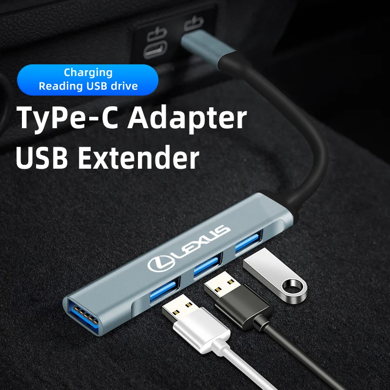 3 Port USB Typ C HUB 3,0/2,0 OTG Adapter Auto Zubehör Für Lexus FSPORT LBX NX RX 350h 450h ES UX 300e GS GX IS LS LX CT LC Image