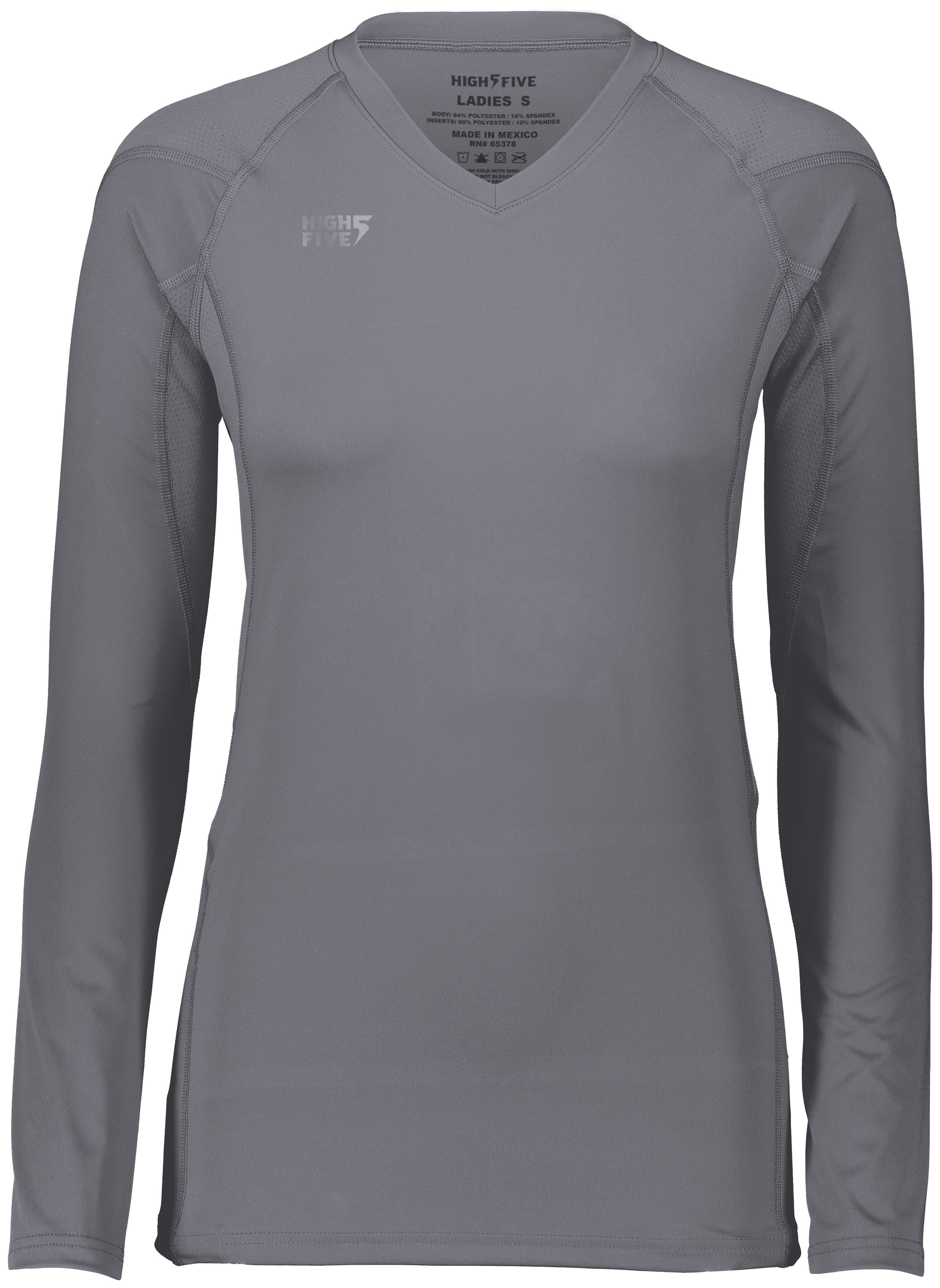 HighFive 342213 Athletic Girls TruHit Long Sleeve Jersey T-Shirt in Graphite Grey size Medium | Polyester/Spandex Blend