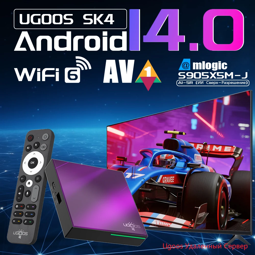 Original UGOOS SK4 Smart TV BOX S905X5M-J Quad core ARM Cortex-A55 TV Media LPDDR4 4GB 64GB EMMC BT5.4 RJ45 LAN AV1 SET TOP BOX Image