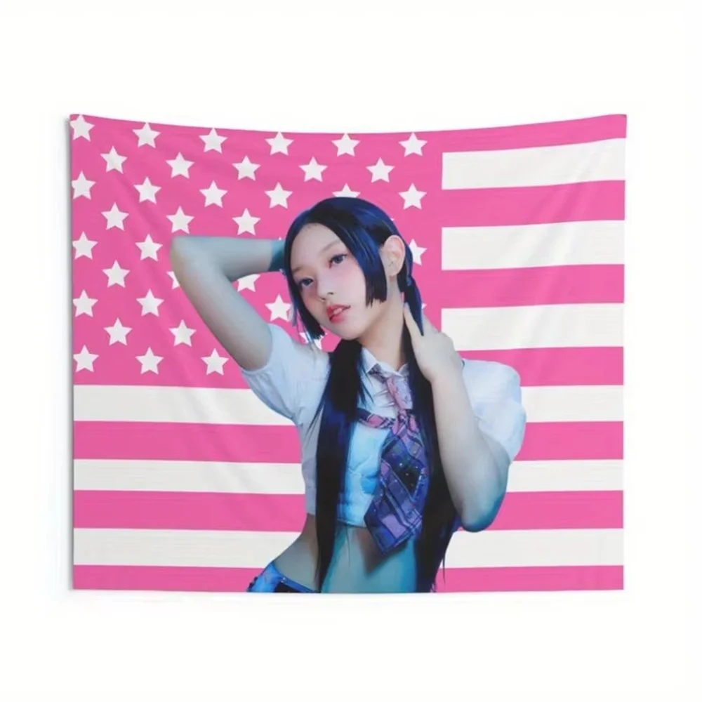 NJZ Haerin Amerikanische Flagge Kpop Amerikanische Flagge Wandteppich Trendy Idol Wanddeko Kpop Fan Ästhetische Raumdekoration Schlafzimmer Hintergrund Tuch Image