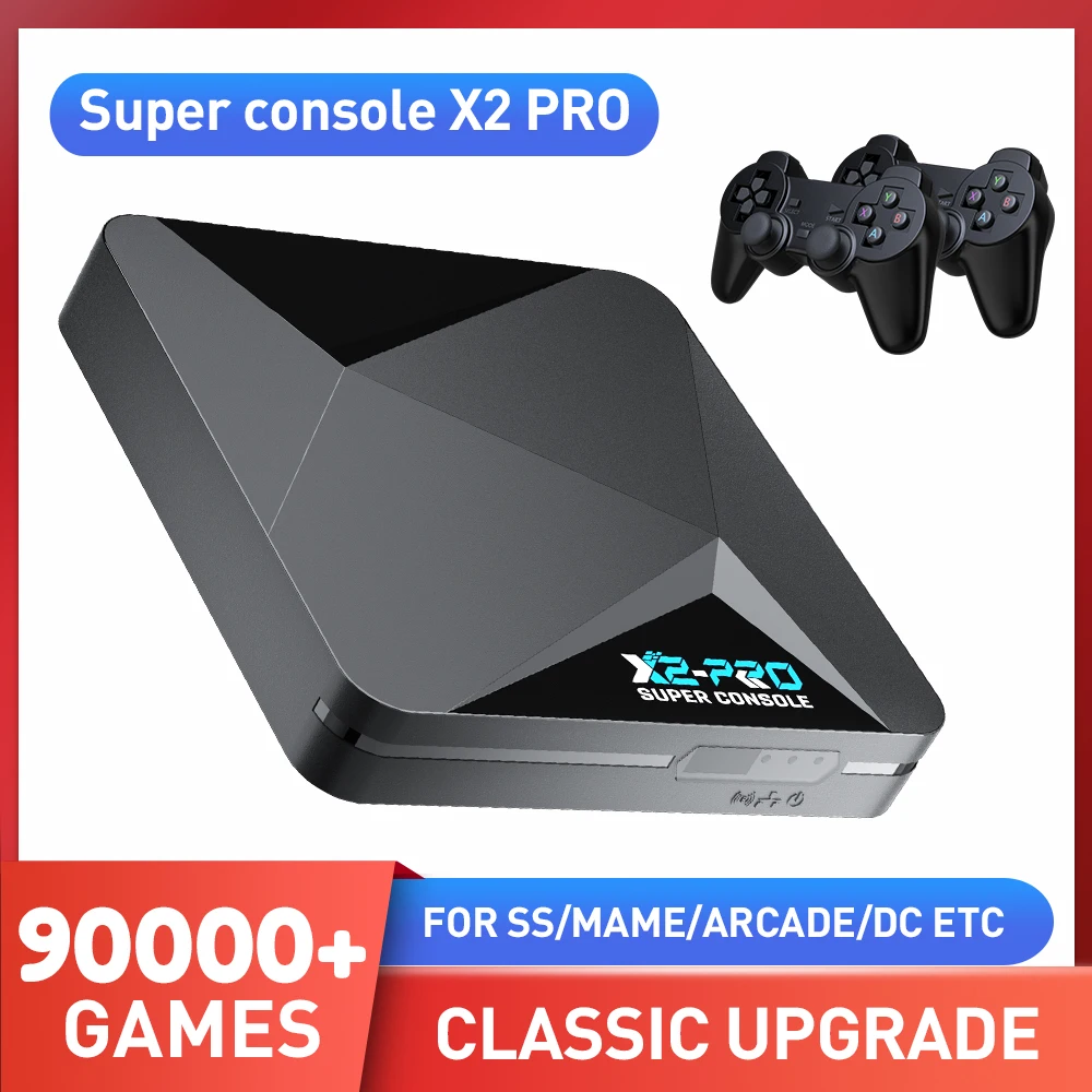 KINHANK Super Console X2 Pro Console de jeu vidéo rétro avec 90000 jeux vidéo pour PS1/DC/MAME/SS avec manette de jeu boîte de jeu cadeau pour enfant