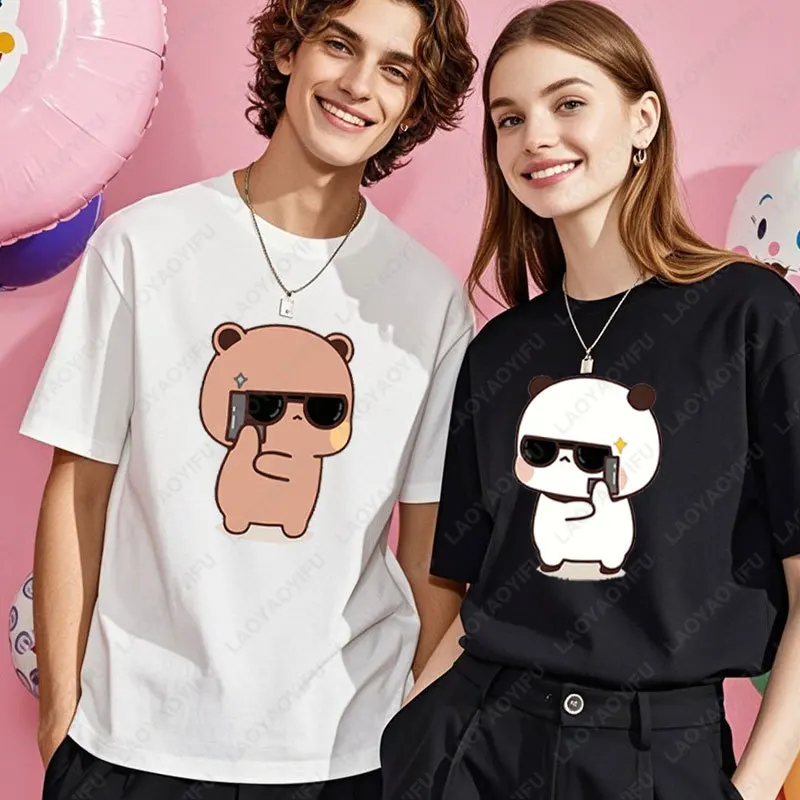 Kawaii Bubu Dudu Paar Shirt Bär Panda Sind Spion Liebe Dinge Paar Tun T-shirt Nette Passende Baumwolle T-shirt Mann Frau Casual Tees Image