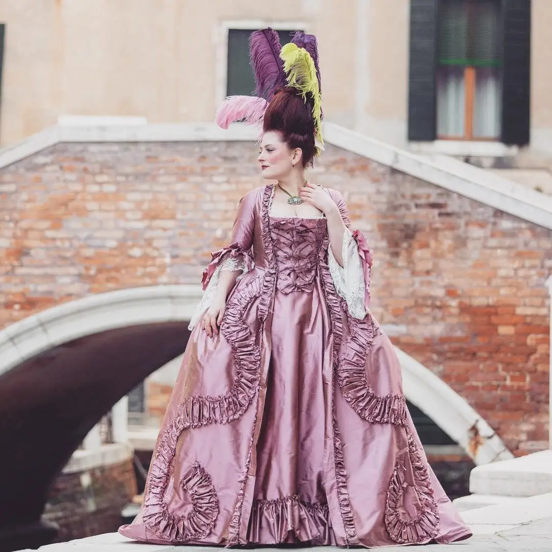 Gothic Ballkleider Vintage Rosa Marie Antoinette Stil Königin Rokoko Kleid Historische Mode Ballkleid Kostüme