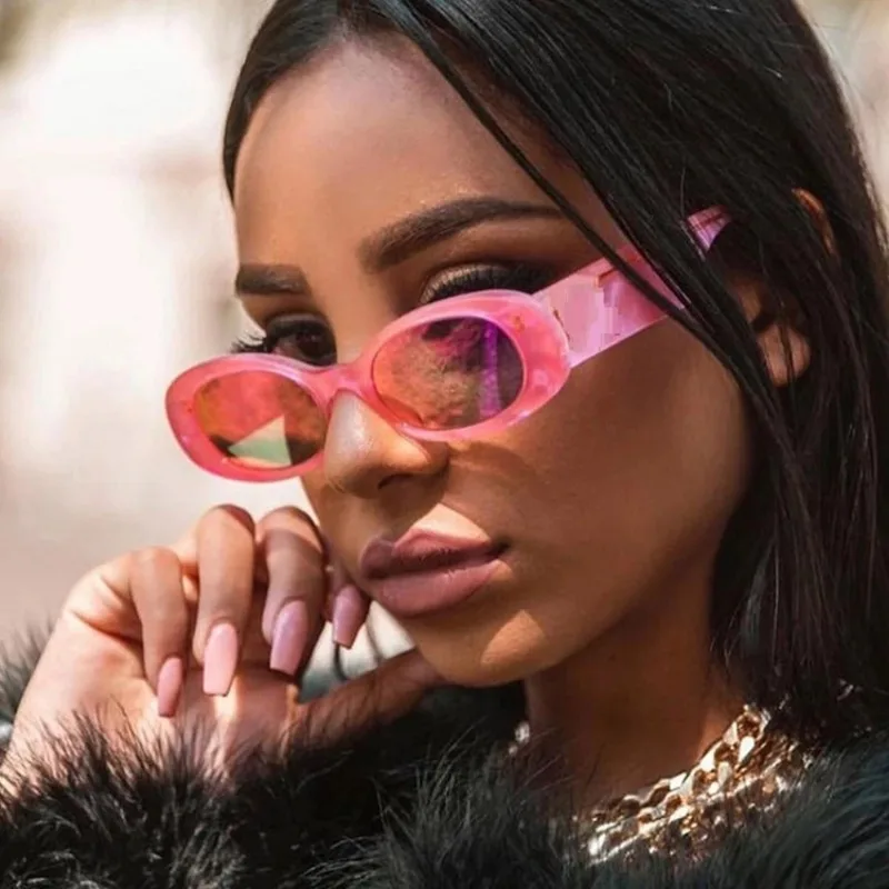 Stil Ovale Sonnenbrille Frauen Vintage Retro Euro-amerikanische Rosa Sonnenbrille Weibliche Schwarz Klare Gläser UV400 Image