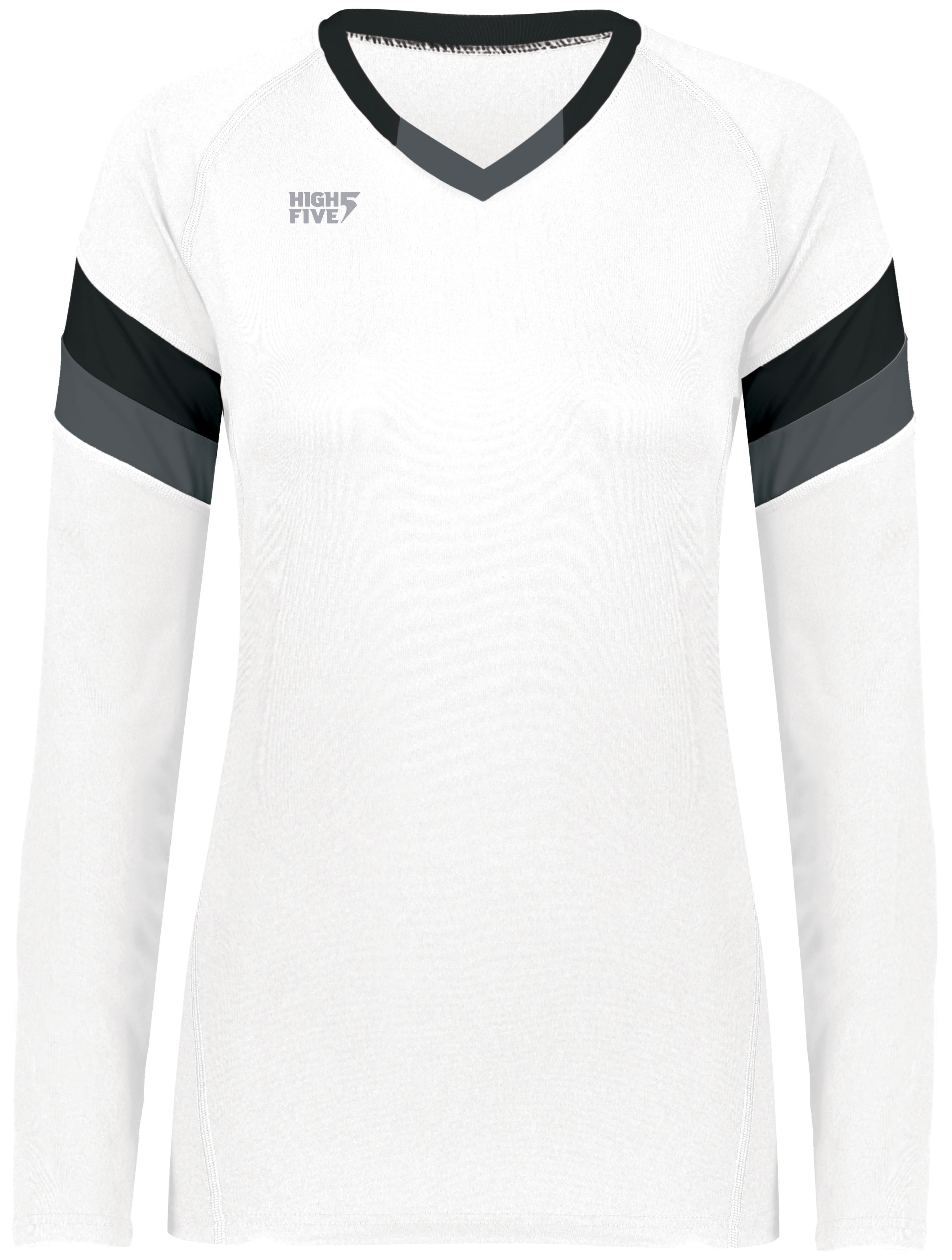 HighFive 342243 Athletic Girls TruHit Tri-Color Long Sleeve Jersey T-Shirt in white size Large | Polyester/Spandex Blend