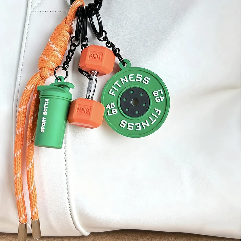 Fitness Keychain Gym Lover Barbell Key chain Weightlifting Keyring Silicone Weight Plate Gym Gifts Workout Gifts Bag Charm Backp