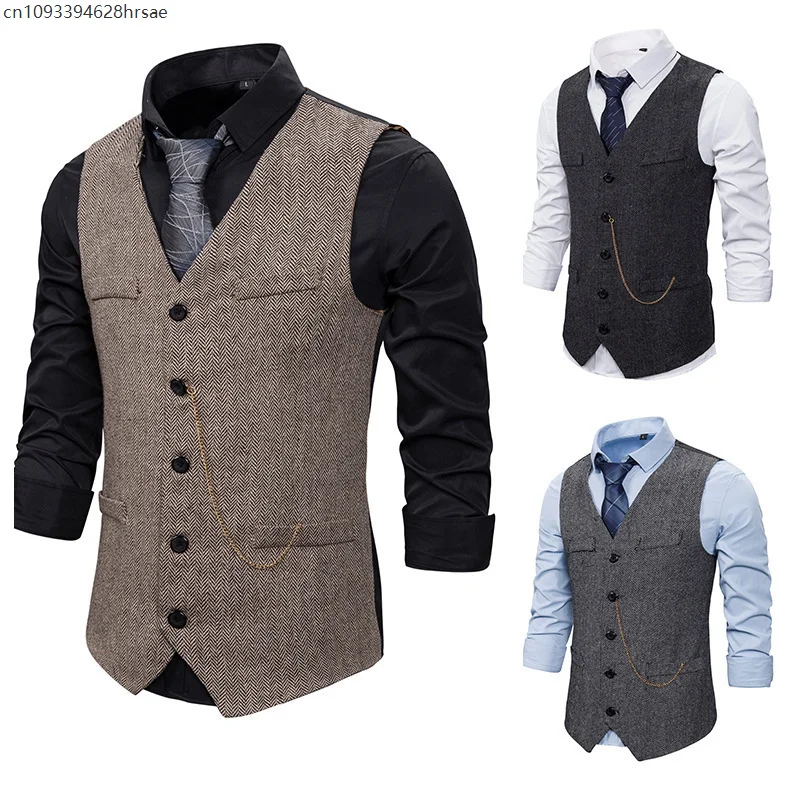 Gilet da uomo adulto anni '20 Gilet casual monopetto con catena in metallo Grigio Marrone Nero Gilet da lavoro Costume da uomo