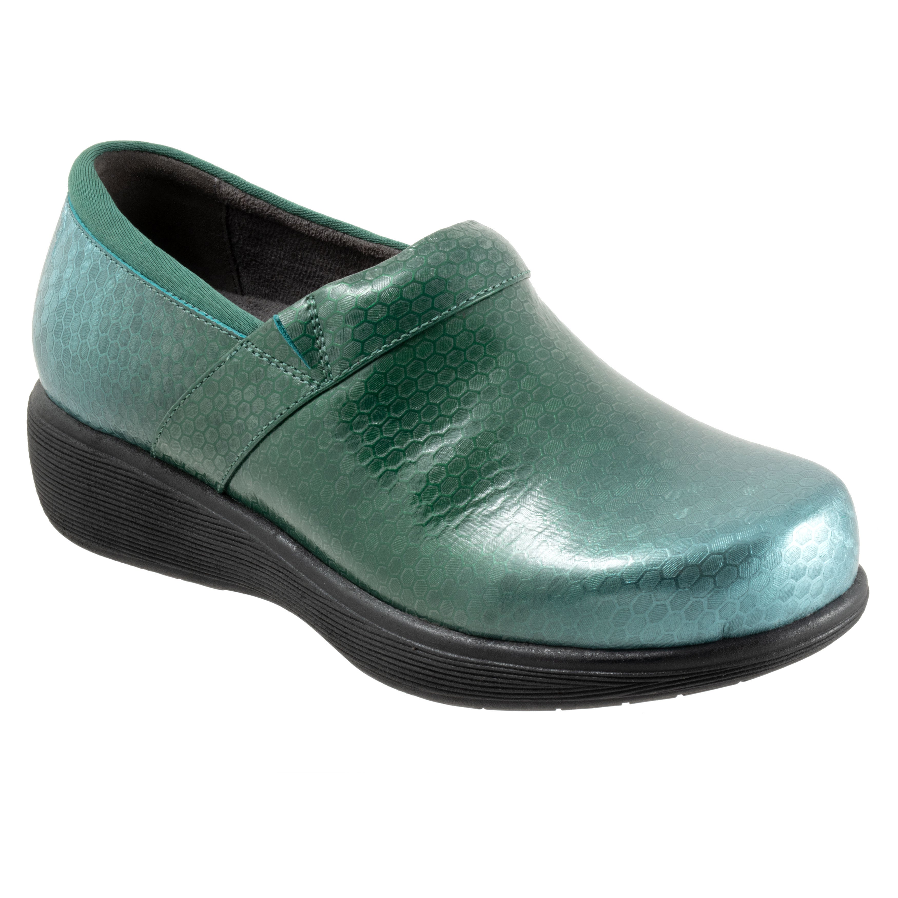 Wide Width Women's Meredith Sport Clog by SoftWalk in Jade Embossed (Size 11 W)