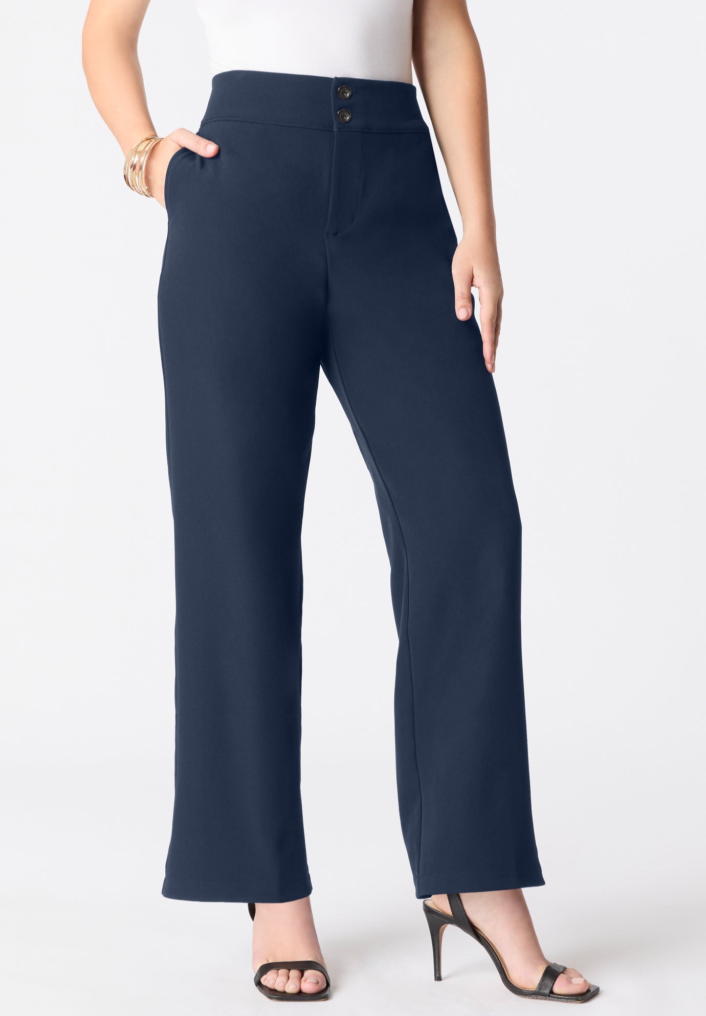 Plus Size Women's Plus Size Bi-Stretch Wide Leg Pant by Roaman's in Navy (Size 18 W)