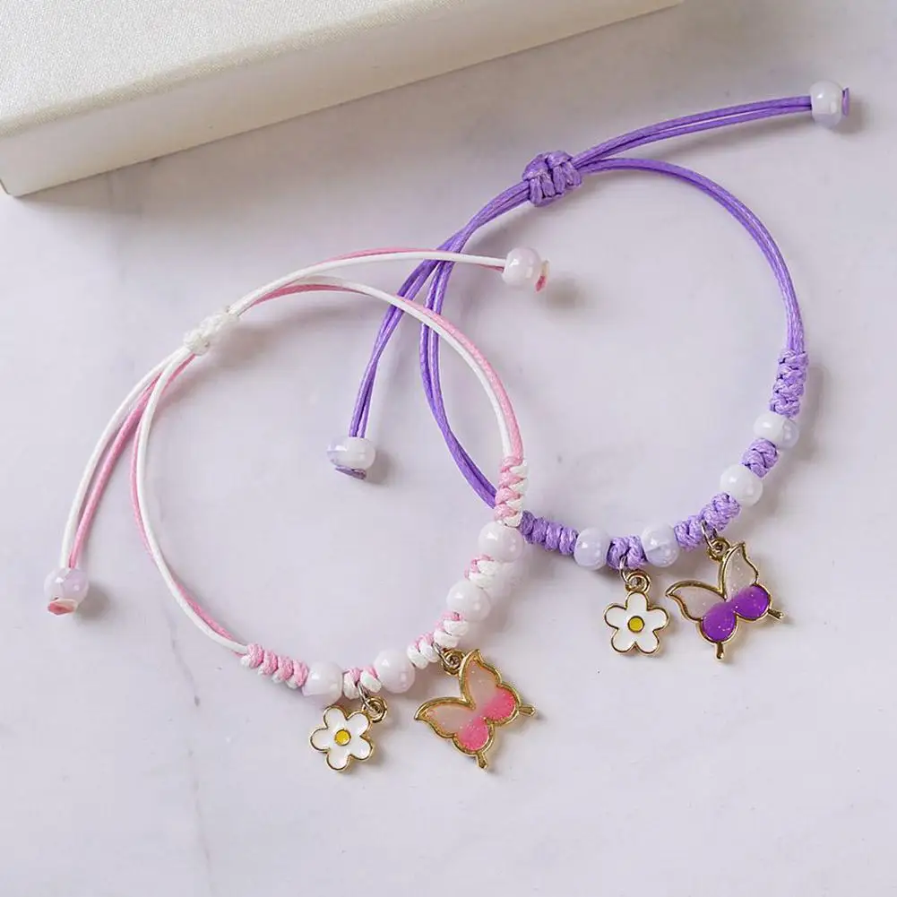 Braccialetti di fiori di farfalla della Boemia per le donne Ragazze fatti a mano viola blu rosa perline braccialetto a catena di corda intrecciata braccialetti regalo BFF