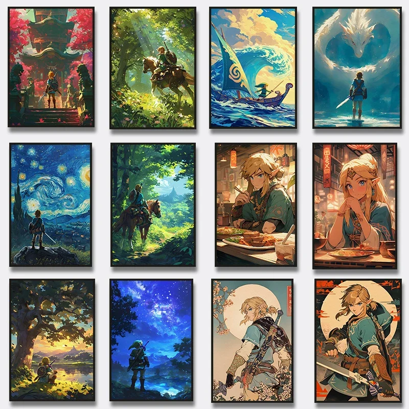 Tears of The Kingdom Eat Ramen with Horse Game Poster Video Game Z-Zelda2 Canvas Painting Print Gift Modern Room Decoration