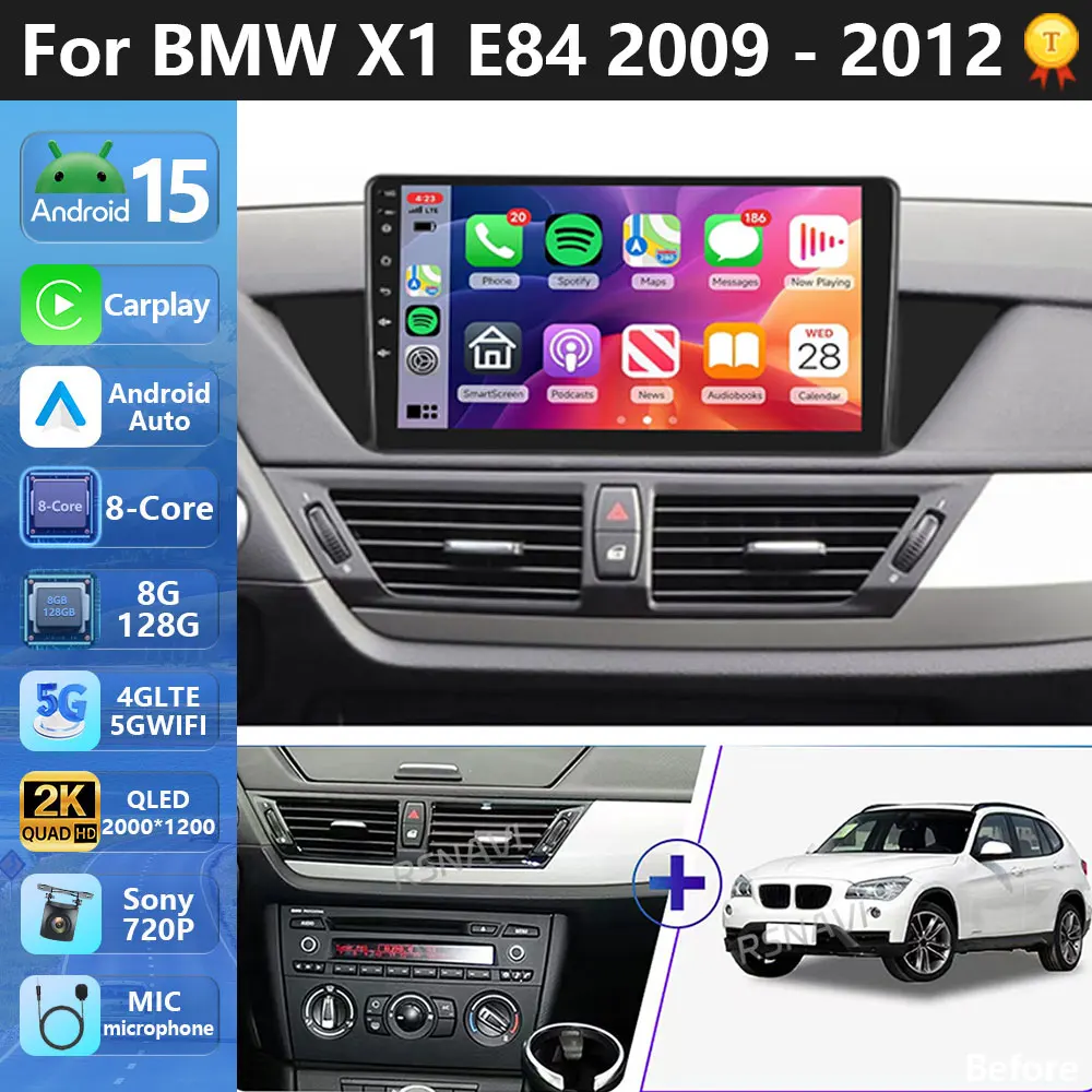 Stecker und Spielen Android 15 Für BMW X1 E84 2009-2012 2K QLED Auto Radio Multimedia Video Player GPS AI Stimme CarPlay 4G Stereo Image