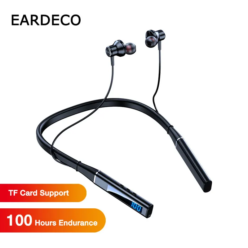 EARDECO Bluetooth-Kopfhörer mit 100-Stunden-Wiedergabe, Bass, kabellose Kopfhörer, Nackenbügel-Ohrhörer, Kopfhörer, Sport, Stereo, TF-Karte