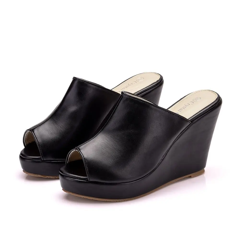 Plus Size Schuhe für Damen 34–41 Sommermode Peep Toe Plateau Wedges Slip on Slippers Casual High Heel Sandalen Damenschuhe