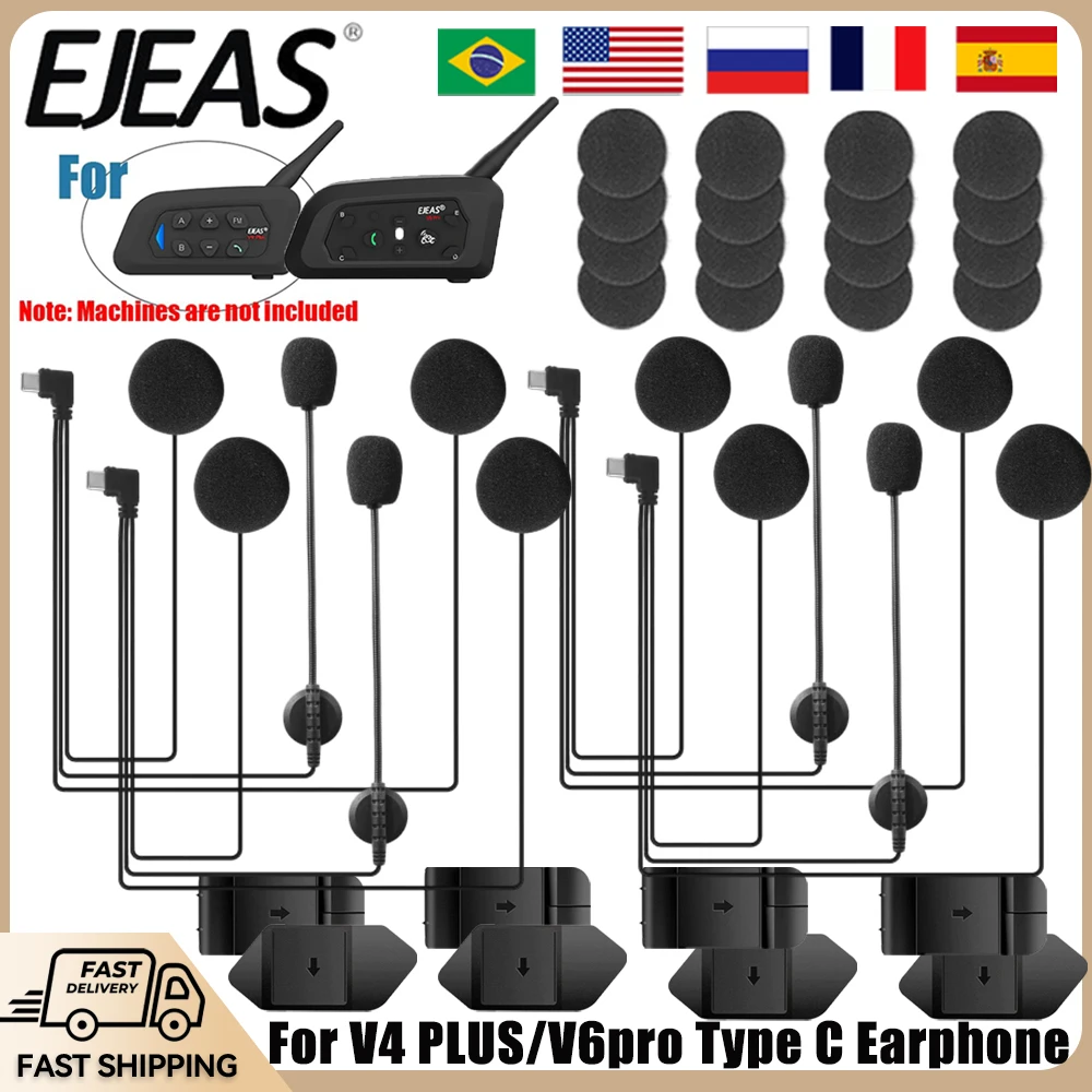 Original Kopfhörer Für EJEAS V6 PRO +/V4 PLUS Typ-C Stecker Motorrad Helm Headset mit Lautsprecher Mikrofon optional Clip & Basis Image