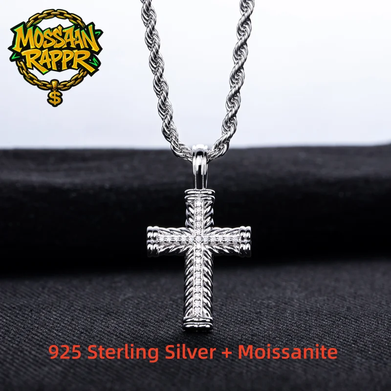 MossanRappr D Farbe Moissanit Iced Out Kreuz Anhänger Für Männer & Frauen 925 Sterling Silber Punk Hip Hop Halskette Edlen Schmuck geschenke