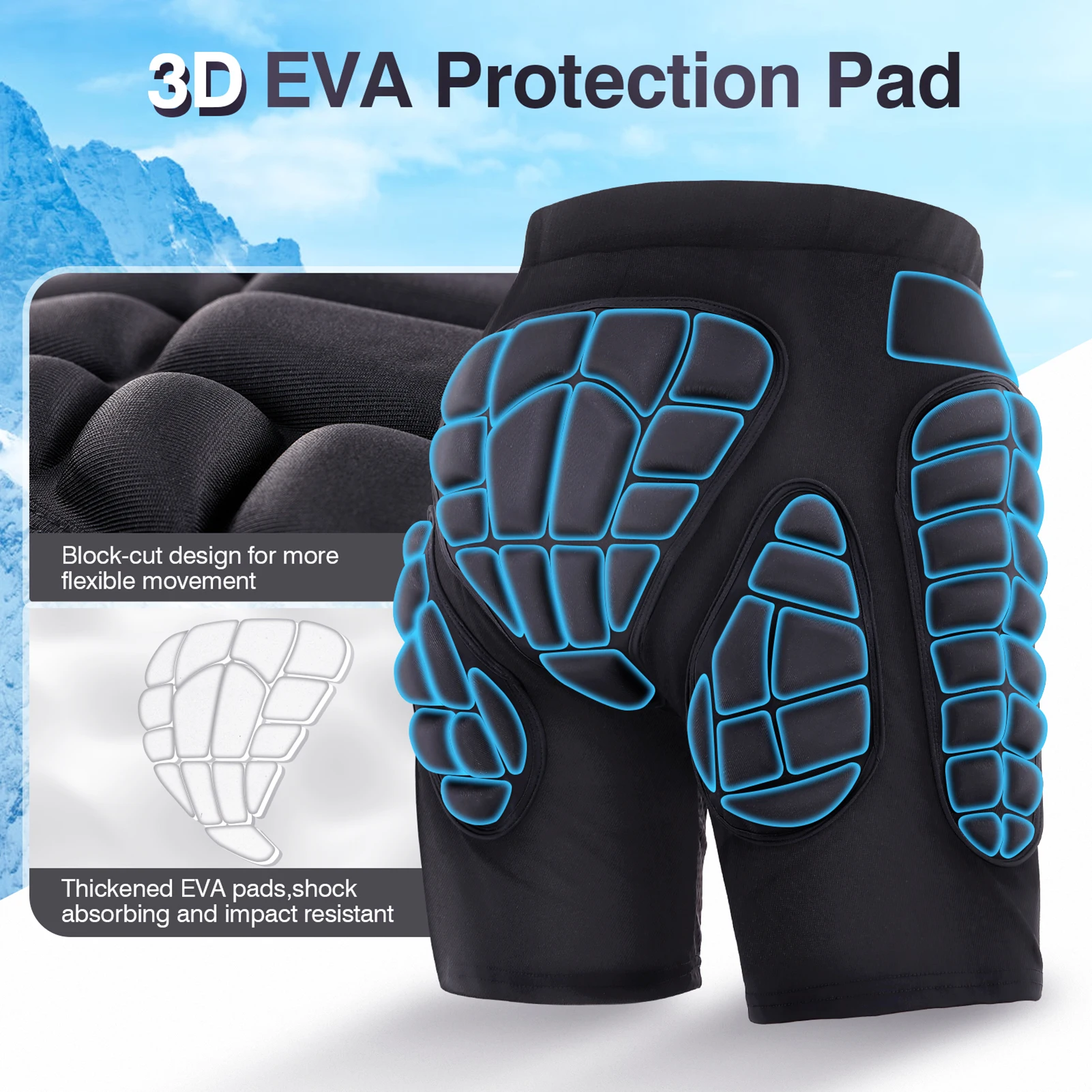 Gepolsterte Schutzhose für Erwachsene, verbesserte, verdickte 15 mm atmungsaktive Hüft-Po-Steißbein-Schlagschutzpolster für Snowboard-Sk Image
