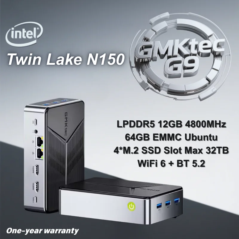 GMKtec G9 Twin Lake N150 MINI PC Windows 11 Pro LPDDR5 M.2 2280 SSD WIFI6 BT5.2 Triple écran ordinateur de jeu de bureau de poche