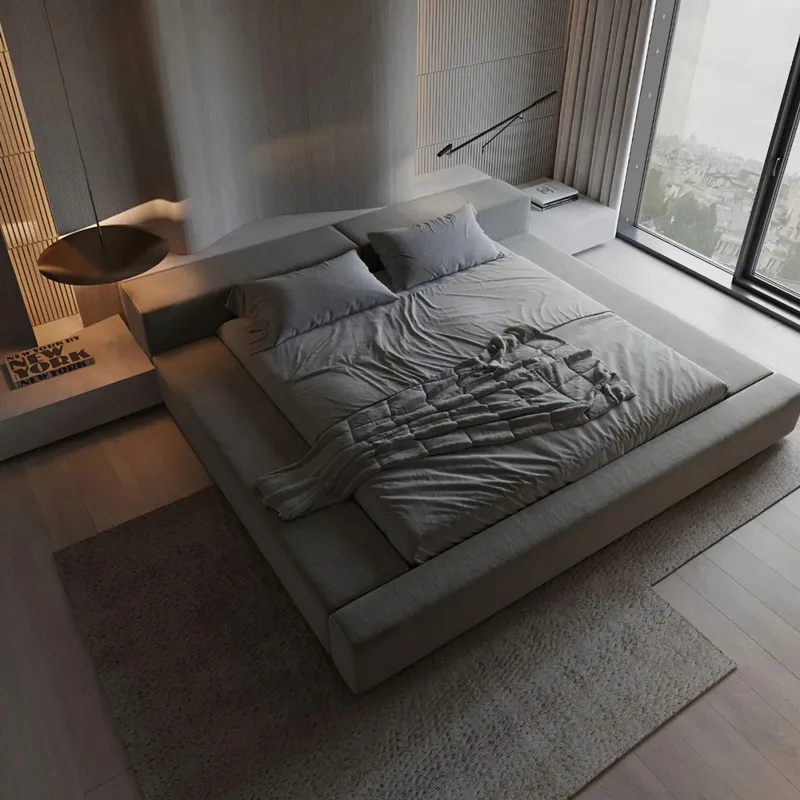 Modernes, ästhetisches grünes Doppelbett, luxuriöse, luxuriöse Schlafzimmermöbel, komplettes Set, stilvolle Heimdekoration, verträumtes Schlafzubehör Image