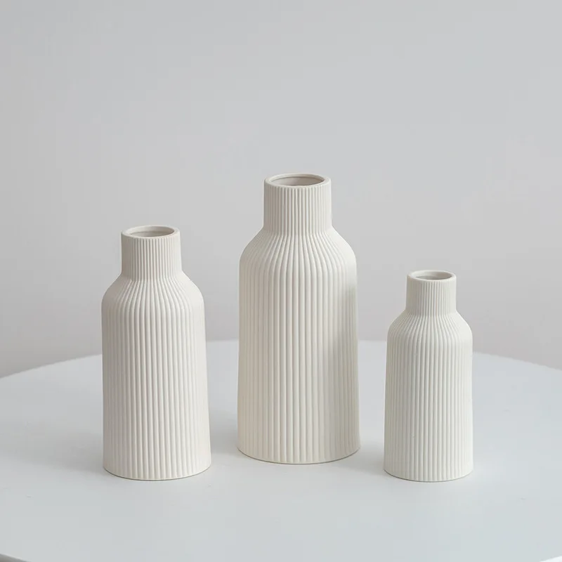 Weiße Keramikvase, weiße Blumenvase, minimalistische moderne Vasen für Zuhause, Dekor, ästhetische Blumenvasen für Schreibtisch, Regal, Tischdekoration, Min Image