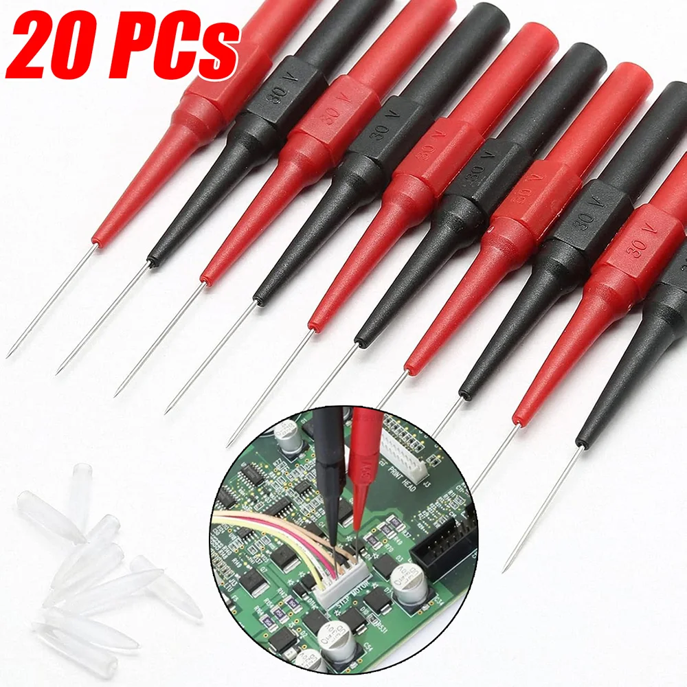 1/20PCs 30V Motorrad Diagnose Werkzeuge Multimeter Test Blei Verlängerung Zurück Piercing Nadelspitze Sonden Auto test Sonde Kit 0,7 MM Image