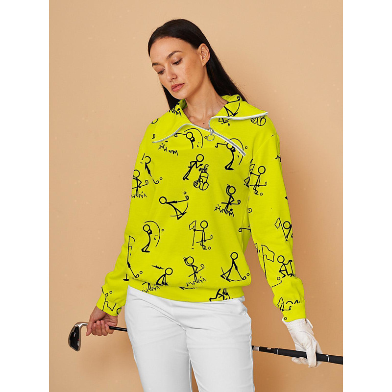 Women's Golf Pullover Sweatshirt Yellow Long Sleeve Top Ladies Golf Attire Clothes Outfits Wear Apparel